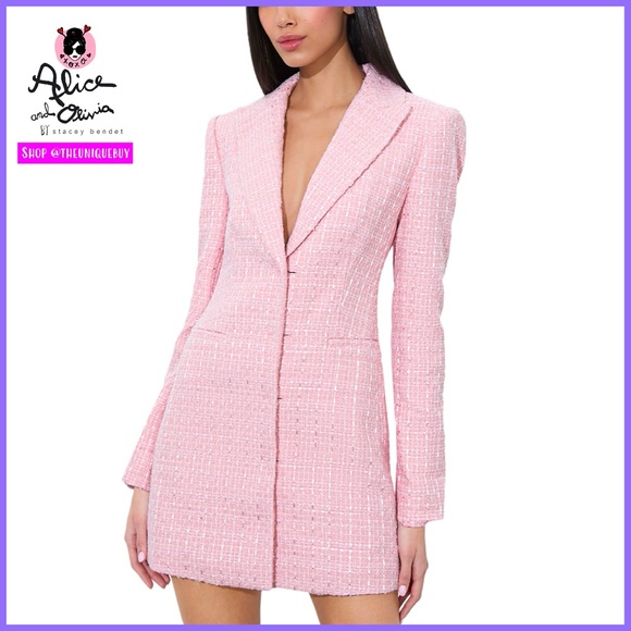 alice and olivia pink tweed dress Alice + Olivia Pink Tweed Mini Dress